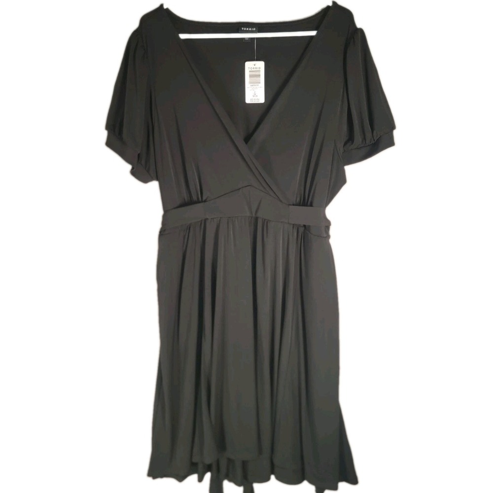 NWT Torrid Dress 2 2X 18-20 Black Studio Knit Surplice Wrap Pocket Mini Midi LBD